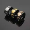 Europe America Fashion Men Lady Women Titanium steel Engraved V Letter Six Rivets 18K Gold Black Wide Rings Size6-9224r