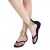 New Flat heeled sandals gold leather woman shoes Metal buckle parties Occupation Sexy sandals Flip Flops Striped with box