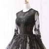 Vintage czarne nagie gotyckie sukienki ślubne z długim rękawem klejnot klejnot do podłogi długość non -biała sukienki ślubne z kolorem niestandardowym Made3213