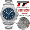 TF 45mm A13317101C1A1 ETA A7750 Automatic Chronograph Mens Watch Blue Yellow Dial White Stick Markers Stainless Steel Bracelet Stopwatch Watches Puretime A1