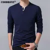 COODRONY T-Shirt Männer Frühlingsherbst Neue Langarm Henry Kragen T-shirt Männer Marke Weiche reine Baumwolle Slim Fit T-Shirts 201203