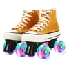 2021 NEW CANVAS Women Flashing Quad Roller Skates Shoes 4 Wheels اثنين