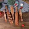 5pcs/set Teak Natural Wood Tableware Scraper Spoon Colander Special Nano Soup Skimmer Cooking Spoons Wooden Kitchen Tool Kit