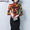 Dames Sheer Turtleneck Tops Chic Transparent Blouses Vrouwen Koreaanse Gedrukt Bloemen Blouse Lange Mouw Shirt Oversize Blusas 201201