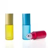 5ml Frosted Glass Essential Oil Bottles Refillable Stainless Roll On Cosmetic Colorful Empty Travel Refillable Roller Bottle