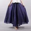 Femmes lin coton jupes longues taille élastique plissée Maxi plage Boho Vintage été Faldas Saia W220314