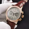 TWF Compiazioni Platinum cronografo 5070R Avvolgimento a mano orologio da uomo automatico 18k rosa grigio grigio in pelle marrone ptpp puretim310r