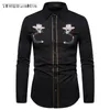 Mens Western Cowboy Shirt Snygg Broderad Slim Fit Långärmad Party T Shirts Män Märke Design Bankettknapp Down Shirt Man