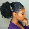 Afro Kinky Curly Ponytail Prawdziwe Ludzkie Włosy Chignon Updo Bun Hairpiece Regulowany Brazylijski Dziewiczy Sznurek Rozszerzenia Ponytail Rozszerzenia z klipsem do czarnych kobiet