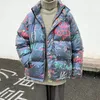 Men's Down & Parkas Winter 2022 Graffiti Printing Camouflage Casual Cotton Padded Clothes Loose Fashion Bread Windproof Coat Plue Size M-5XL