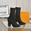 Calzini stivali autunno inverno scarpe da donna Stivali elastici lavorati a maglia sexy Stivali lettera Martin Tacchi spessi donna Scarpe col tacco Taglia grande 35-42