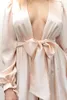 Rosa Satin Silk Nightdress Fotografering Vinter Kvinnor Fotografi Kimono Evening Prom Night Robe Badrock Sovvård