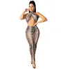 Mode Skinny Two Piece Sets Women Leopard Tweed Piece Dress Sexy Zie door Halter Crop Tops 2PCS2745294