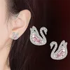 Chic elegante cisne rosa cristal zircon diamantes gemstones garanhão brincos para mulheres menina branca cor ouro moda jóias presentes