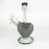 9 inch Heart Shape pink color hookahs glass bong dab oil rigs bubble glass water pipes with 14mm slide bowl piece