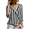 Kadın Çizgili Bluz V Yaka Uzun Kollu Bluz Gömlek Rahat Iş Giyim Şifon Gömlek Artı Boyutu Blusas Mujer De Moda 2020 H1230