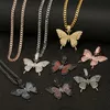 Hip Hop Butterfly Pendant Necklaces for Men Women Iced Out Rhinestone Animal Charm 24inch Cubic Chain Necklace Vintage Statement Jewelry