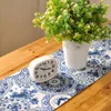 Blue Cotton & Linen Tea Table Runner Round Endless Pattern Printed Home Hotel Table Cover Dust Proof Home Textile