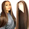 Scalp falso OMBRE Destaque Destaque Média Perucas para Mulheres Negras, Brasileiro Humano Humano T-Parte Lace Fechamento Peruca pré-arrancada Withbaby Hair