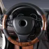 Auto -stuurwielafdekking hout graan leer comfortabel ademende vlecht stuurauto styling accessoires voor de meeste voertuigen