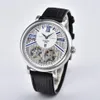 2021 New Men Watch Orologio di lusso 자동 시계 검은 골격 다이얼 Leatcher Band 44mm de un reloj para Hombre relojes326u