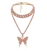 Crystal Butterfly Kostuum Sieraden Hoge Kwaliteit Mode Wed 18 K Vergulde Doulbe Layer Sieraden Ketting Voor Vrouwen