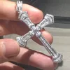 Original große 925 Sterling Silber exquisite Bibel Jesus Kreuz Anhänger Halskette für Frauen Kruzifix Charme Pave Square simuliert Diamant Schmuck