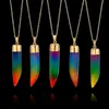 Rainbow Natural Stone Pendant Halsband Fashion Crystal Chakra Rock Necklace Gold Color Chain Quartz Långt för kvinnor F627289D