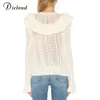 Dicloud Ventille garniture tricotée Jumper Blanc Femmes Automne Hiver Hollow Out Pull Sweater Manchon Fashion Pullover Mesdames 201221