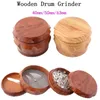 Wooden Drum Grinder Wood Matel Herb Grinders 2 Type 40mm/50mm/63mm 4 Layers Tobacco Grinder Cursher Grinder HHA3337