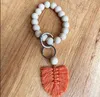 Party Trä Bead Armband Keychain Pure Wood Color Chain Cotton Tassel Keyring med Alloy Ring Wood Beaded Decoration Bbf14148