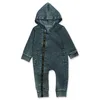 Ins baby rompertjes rits denim hooded jumpsuits lange mouwen baby meisje bodysuits pasgeboren baby outfits kleding in zwart blauw BT4275