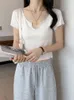 Harajuku korte mouw zwart wit T-shirts Koreaans Eenvoudige Casual Vrouwelijke Basic Tees Crop Tops Zomer Kleding Vrouwen Solid T-shirt G220310