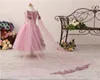 Chic Decote em v A-Linha Lilac Flor Girl Vestidos Lace Appliques com Flores 3D Vestido Destacável Trem Dos Vestidos Pageant
