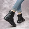 Drkanol Autumn Winter Women Boots 100% genuínos de couro de tornozelo feminino Sapatos casuais redondos de capota de couro curto botas curtas feminino 201102