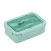 Japanse-stijl magnetron Verwarming dubbellaags Bento Box Drie-compartiment partitie Rechthoekige Plastic Lunchbox Set 201015