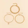 3Pcs/Set Boho Gold Color Heart Pendant Anklets For Women Heels Barefoot Beach Foot Jewelry Leg Chain Ankle Accessories