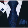 Snelle verzending Mens Ties 100% Zijde Ontwerpers Mode Navy Blue Floral Tie Hanky ​​Manchetknopen Sets voor Mens Formele Bruiloft Bruidegom XnqPV