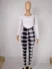Kvinnor Casual Solid Crop Långärmad Top Slim Plaid Jumpsuits 2 Piece Set Outfit 5 Färg Välj storlek (S-3XL)