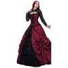 Vintage Victorian Victorian Victorian Red y Negro Vestidos de fiesta góticos con la chaqueta de manga larga Atrás Corset Hollywood Mascarada Dress Vestidos nupciales