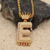 A-Z aangepaste naam Crown Letter Pendant ketting met touwketen Gold zilver kubieke zirkonia hiphop sieraden