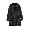 Nouveau manteau d'automne et d'hiver de grande taille pour femmes grandes manches longues décontractées revers lâche plaid manteaux longs noir LJ201106