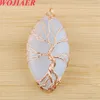 Wojiaer Natural Stone Tree of Life Pendants Rose Gold Wire Wrap Tree Amethysts Opal Women Men charm smycken bo920