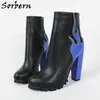 Sorbern Comfortable Blue Flames Boots Women Block High Heel Rubber Sole Ladies Black Booties Shoes For Women 2020 Custom Color