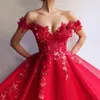 Red Off The Shoulder Prom Dresses 2020 Women Formal Party Night Vestidos A-Line Appliques Sequins Tulle Elegant Evening Gowns LJ201123