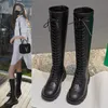 Women's Fashion Knight Boots Style Plus Velvet Leather Knee Boots Rear Zipper Shoes British Style Autumn and Winter