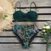 Sexig Leaf Print Bikini 2020 Kvinna Baddräkt Kvinnor Badkläder Thong Push Up Bikinis Set High Waist Swimming Passits for Bathing Suit T200708