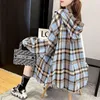 Women's Blouses & Shirts Hooded Loose Check Shirt Port Style 2021 Early Spring Korean Version Versatile Long Sleeve Medium And Coat