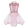 Enfants Brillant Paillettes Mesh Tutu Ballet Figure Robe De Patinage Adolescentes Filles Gymnastique Justaucorps Performance Compétition Costumes De Danse1