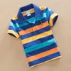 ポーロス0-15年の子供たちの着色2022子供の綿の縞模様の半袖ポロシャツラペル